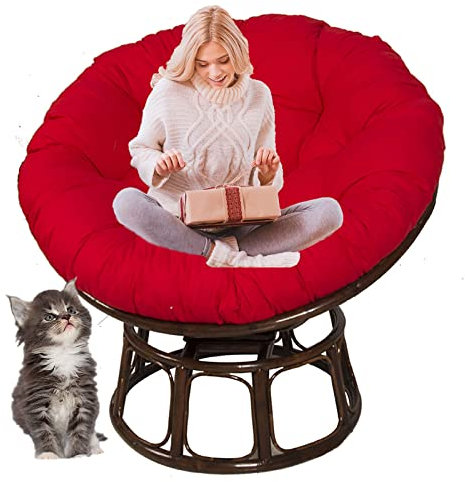 SRHWBF Rot Papasan Sitzkissen Rückenkissen für Terrasse Rasen Hängesessel Gartensessel Drehsessel Korbsessel Balkonstuhl (only Cushion) (Ø150cm/59 in)