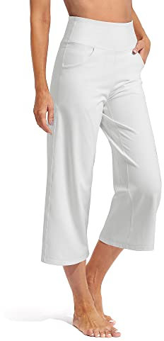 Promover Yogahose Damen Weites Bein Caprihose Damen Sommer Sommerhose Leicht 3/4 mit Taschen Sporthose Freizeithose