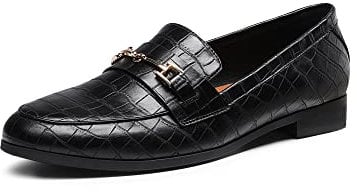 DREAM PAIRS Women's Loafers Leather Penny Loafers Fashion Comfortable Flats Shoes,Size 6,Black-Stone,SDLS2312W