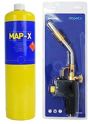 Dapetz ® Gas Torch and 1 x Mapp Pro Gas Cainster for Soldering Brazing Searing Thawing Heat Treatment Mechanics Jet Burner Cylinder Yellow Bottle Cartridge for Blow Torch