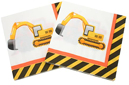 Happium 20 Stück Constructor Trucks Fahrzeug Thema Einwegservietten, Auto Druck Servietten, Papierservietten, Partyzubehör, Tischdekorationen für Jungen Geburtstagsfeier, Kindertag, 33 x 33 cm