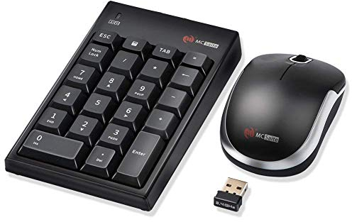 MCSaite Combinación de teclado numérico y ratón, teclado numérico inalámbrico Mini USB de 2,4 G y ratón con receptor para ordenador portátil, escritorio y portátil, con un receptor USB