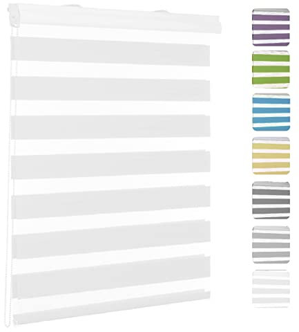 Day And Night Blinds 40x180cm No drilling & Easy-Fix,easy to Fit Double Roller Blind with accessories, for Windows and Doors White