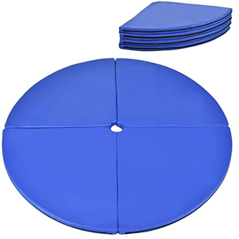 GYMAX Stangentanz Schutzmatte Φ150 cm, Pole Dance Matte 5 cm Stärke, faltbare Sicherheitsmatte mit Klettverschluss, tragbare Fitness Matte, Stoßdämpfende Sicherheitsmatte (Blau)