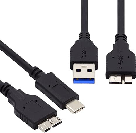 cablecc Lot de 2 câbles USB 3.1 USB-C type C vers Micro 3.0 et USB 3.0 type A mâle vers Micro 3.0 B mâle disque SSD câble de données 15 cm
