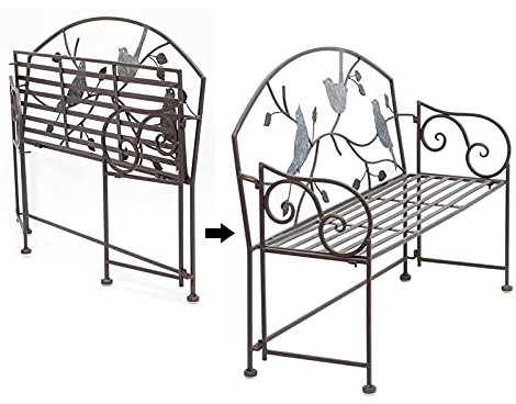 JOZZY Gartenbank für den Außenbereich, Schmiedeeisen, antike Gartenbank, Dekoration, tragbare faltbare Terrassenbank, Parkstuhl, schöner Vogelförmiger Metall-Sofa-Stuhl, Vintage-Shabby-Chic,