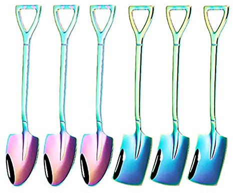 Cucchiai a Pala Colorati Per Dessert, 6 Pezzi Set di Cucchiai a Forma di Pala D'oro Cucchiaini da Dessert Per Gelato Cucchiaini Per Caffè Espresso Mini Cucchiai a Pala Cucchiaini(Colorato)