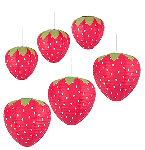 BYNYXI 6 Stück Erdbeer Papierlaternen, 20cm/30cm Party Geburtstag Papier Deko Laternen Hängende Erdbeere Obst Wabenball Papier Deko Frucht Papierlaternen Ornamenten für Kinderzimmer Hochzeit Party