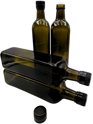 Devitre Lot de 4 bouteilles d'huile 750 ml en verre avec bec verseur intégré en plastique et étiquettes