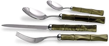 Rivadossi Bamboo Verde Oliva - Set di Posate per 4 Persone, 16 Pezzi - 100% Made in Italy, Artigianalità e Design - Acciaio Inox 18/10