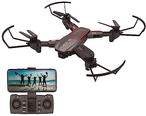 FLYBOTIC - WiFi-Faltbare Drohne mit HD-Kamera (1280×720 Pixel) + Aufbewahrungstasche - 4 Steuerkanäle - Batterie inbegriffen - Drohne für Kinder und Erwachsene - Drinnen/Draußen - Ab 14 Jahre