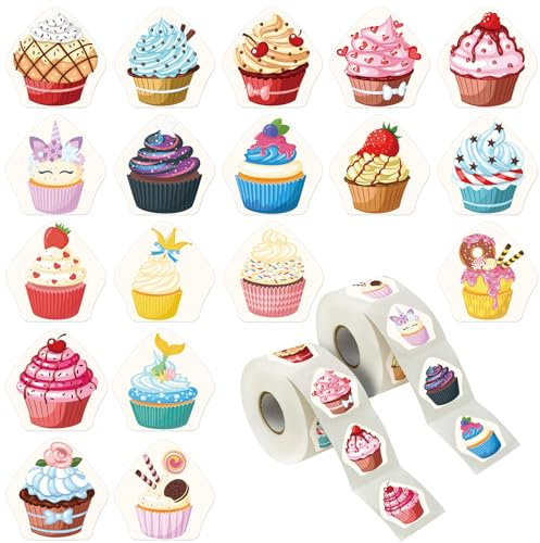600 Stück Cupcake-Aufkleber, 3,8 cm, entzückende Aufkleber, geeignet für alle Arten von Party-Dekoration, Belohnungsförderung für Lehrer, 18 Designs