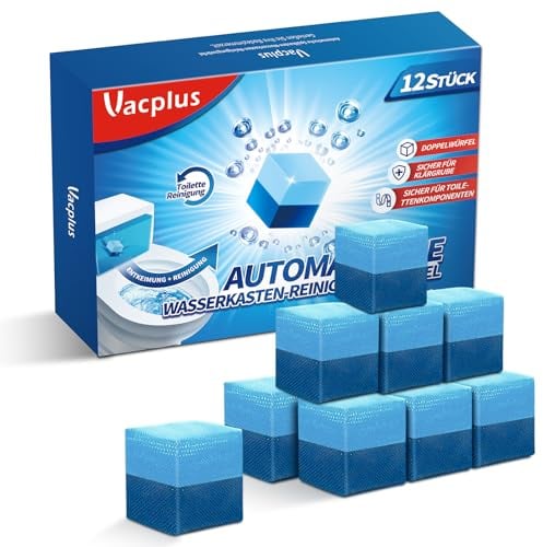 Vacplus WC Reiniger Duo-Aktiv Reinigungswürfel für Wasserkästen, 12 Stück, extra stark, verhindert Kalk & Schmutz