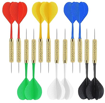ZKSXOA Dartpfeile mit Metallspitze,12 Stück 18 Gramm Steeldarts Set, 4 Farben Kunststoffschaft Pfeilschwanz 2 in 1,Steel Kunststoff Dartpfeile