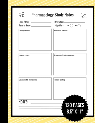 Yellow Pharmacology Study Notes: Notebook for Student Nurses
