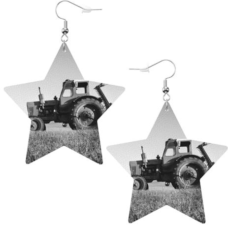 OPSREY Traktor Landwirtschaft Ruhig gedruckt Mode Stern Ohrring Leder Stud Ohrring baumeln dekorative Ohrring, Einheitsgröße, Kunstleder