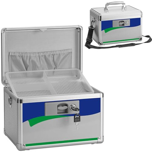 GODLONSEN Medicine Storage Box, 11.2''x 7.6''x 7.6'', Lockable Medicine Box, Portable Medication Box with Key Lock & Removable Tray, Lock Box for Medication, Snacks and Electronics, Blue, Medium