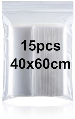 Ziplock 40x60cm Resealable Clear Plastic Bags - Large Sealed Storage Bags with Press Seal, Thick, Durable Grip - 15PCS