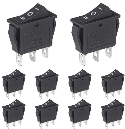 VEXUNGA Interruttore a Bilanciere 3Posizioni 3Pin ON/OFF/ON 15A 250VAC 20A 125VAC Interruttori a Levetta Pulsante Nero per Auto Barca Elettrodomestici KCD3 (10 Pezzi)
