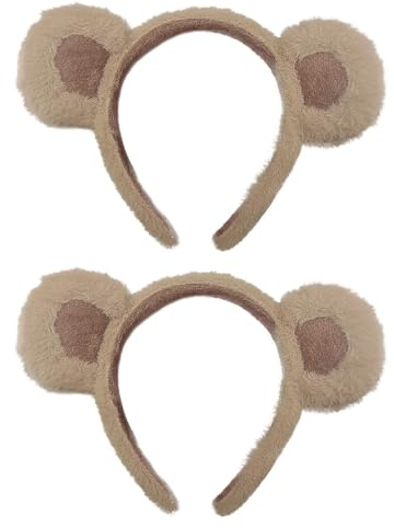 XNIVUIS 2 Stück Haarreif Bärenohren, Ostern Bärenohren Stirnband, Haarreifen Süße Plüsch Ohren, Motto-Party, Karneval, Mode Haarband Bequeme Haarreifen Zubehör für Erwachsene Kinder (Braun)