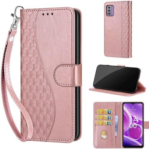 TOMYOU for Nokia G42 5G / G310 5G Case, Embossed Premium PU Leather Folio Flip Notebook Wallet Cover Compatible with Nokia G42 5G Phone Case [Magnet Closure][Kickstand][Card Slots], Rose Gold
