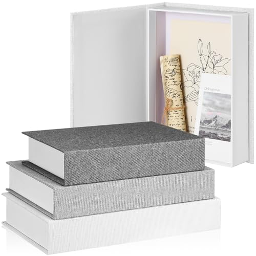 Tioncy Bücherbox aus neutralem Leinen, dekorative Buchaufbewahrung für moderne Bauernhaus, Heimdekoration, Bücherregal, Tischkarte, Foto, Andenken (verschiedene Größen, Grau), 3 Stück
