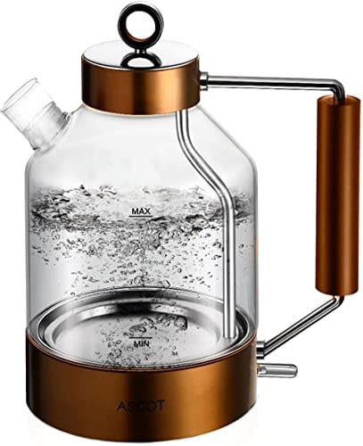 Electric Kettle, ASCOT Glass Electric Tea Kettle 1.5L 2200W Tea Heater & Hot Water Boiler, Borosilicate Glass, Auto Shut-Off and Boil-Dry Protection (Copper)
