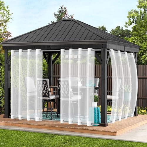 Qelus Lot de 2 rideaux d'extérieur résistants aux intempéries, avec œillets, transparents, coupe-vent, imperméables, protection solaire, pour pergola, balcon, terrasse, jardin, pavillon