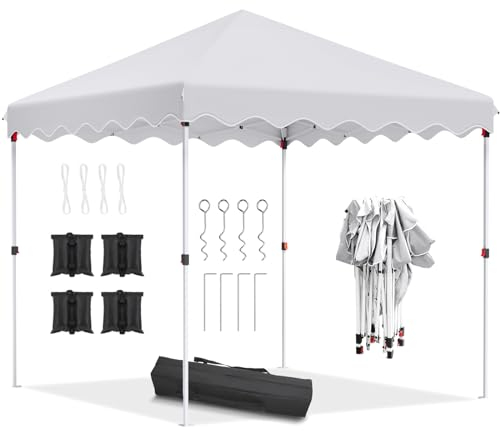 Tonnelle Pliante 3x3 Imperméable, 420D Oxford Tonnelle de Jardin, Protection UV 50+, avec Sac de Sable, Sac de Rangement, Tonnelle pour Jardin, Camping, Fête, Plage, Mariage, Blanc