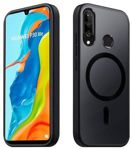 Tawarror Magnetische für Huawei P30 Lite Hülle, Matt Transluzente Handyhülle für P30 Lite PC Rückseite Kratzfest TPU Fallschutz Stoßfest Anti-Fingerabdruck Schutzhülle, Schwarz