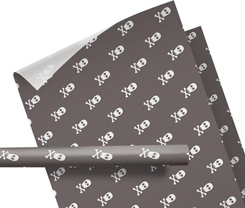 Geschenkpapier Kinder – Motiv: Totenkopf, Piraten, Seeräuber – für Geschenke zu Geburtstag oder Weihnachten – Geschenkpapier für Mädchen und Jungen – Rolle: 47 cm breit, 3 m lang - Geschenkverpackung