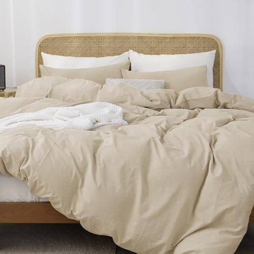 ATsense Bettwäsche 135x200 cm Baumwolle 4teilig, Bettwäsche-Sets Hell Taupe ÖkoTex-Zertifizierte mit Leinenartigem Griff, Atmungsaktiv, 2 Bettbezug und 2 Kissenbezug 80x80 cm