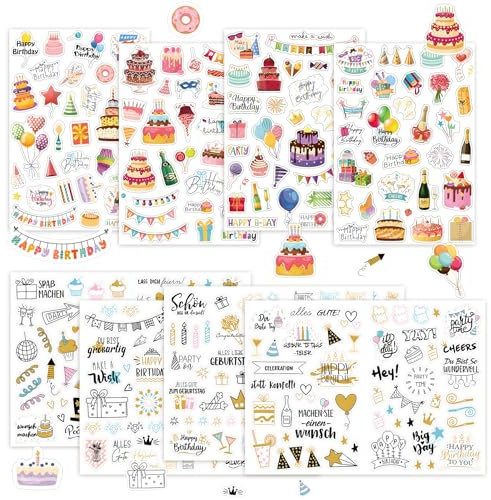 Sticker Geburtstag Set (347 Motive) Selbstklebende Aufkleber Geburtstag,Birthday Aufkleber, Alles Gute zum Geburtstag Sticker,Scrapbook Zubehör Sticker Geburtstag Gästebuch Sticker für Kinder