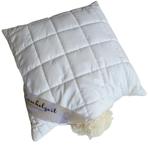 Merino Schafschurwolle Sofakissen Kissen Kopfkissen in 50x50 cm mit 390 Gramm Schurwoll Kügelchen zur individuellen Höhenverstellung und unterstepptem Baumwollbezug - Made in Germany