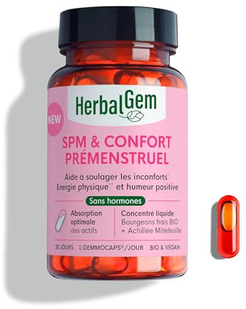 HERBALGEM - GEMMOCAPS SPM & Confort Prémenstruel – Complément Sans Hormones – Soulage Inconforts & Équilibre Humeur - 30 Capsules Bio