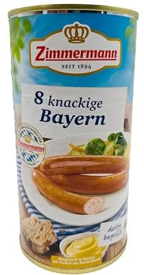 Food-United knackige Bayern-Würste 550g Dose | Buchenholz geräuchert | Würzig | bayerische Wurstspezialität | Brühwurst | feine Majoran-Note | ZIMMERMANN | mit sichtbarer Fleischeinlage (6)