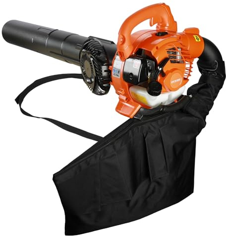 Petrol Leaf Blower, Garden Leaf Blower & Vacuum, 26CC 2-Stroke Vacuum Leaf Shredder, Leaf Sucker, Snow Blower for Leaf Blowing Orange