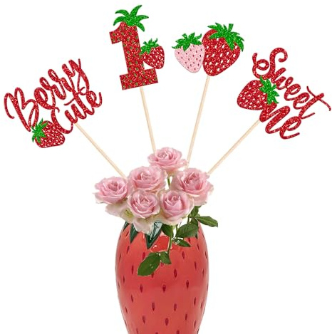 Xsstarmi 12 Stück Erdbeer-Partydekorationen für den ersten Geburtstag, süße Tafelaufsätze, Beeren, 1. Geburtstag, Tischaufsätze, Dekorationen für Beeren, süße Früchte, Babyparty