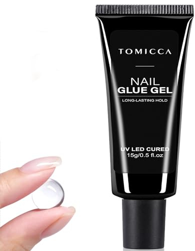 TOMICCA 15g Solid Nail Glue Gel – Extra Strong Adhesive for Nail Tips, Non-Stick Hands Formula, UV/LED Lamp Cured Long Lasting for Acrylic Tips & False Nails, Home Salon DIY