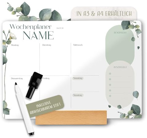 Amari ® Personalisierter Wochenplaner Acryl – abwischbar für Familien – Kühlschrank Kalender – Acryl Kalender, Wandkalender, Wunschkalender, Acrylglas