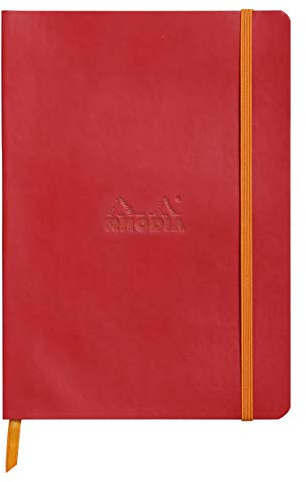 Rhodia 117820C - Kladde - Notizbuch Rhodiarama A5 (14,8 x 21cm), Softcover, 80 Blatt elfenbein 90g, kariert, Lesezeichen, Gummizugverschluss, Cover aus Kunstleder, Mohnrot, 1 Stück
