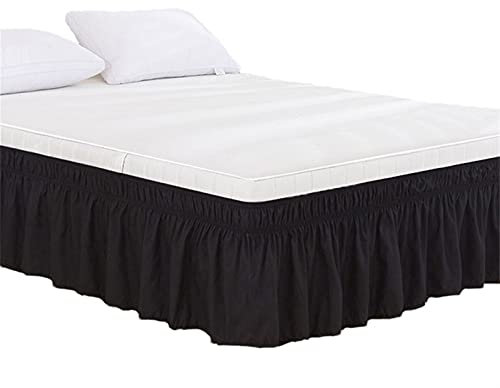 YZWHKJ Bettrock,Bettrock mit Rüschen Hotel-Bettrock, umwickelt, elastisches Bettrock, Bett ohne Bettwäsche/Full/Queen/Jumbo, 38 cm Höhe, Heimdekoration(Black,King)
