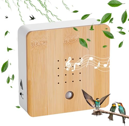 WIYETY Vogelgezwitscher Box Bewegungsmelder, Echtholz unsichtbarer HF Bewegungssensor Vogelgeräusche Licht mit Wandhalterung, Naturgeräuschebox Vogel Gesang, Vogelgeräusche Box - Ohne Batterie