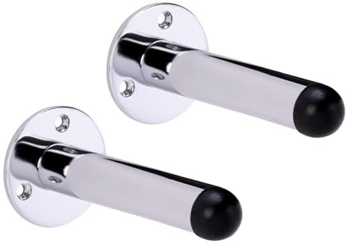 HANDLEZONE® 2 Pack 115mm Extra Long/Extended Projecting Skirting Or Wall Mounted Door Stops, Rubber Buffer Stopper - Polished Chrome