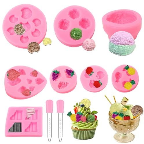 Fzyisw 10 Stück Kerzen Silikonformen, Fondant Formen, Schokoladenform 3D Eiskugelform Fruchtförmige Geleeformen, Silikonform Klein für Cupcake Topper Schokolade Handgemachte Süßigkeit