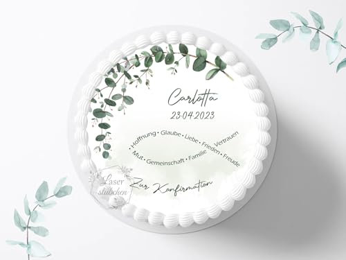 Tortenaufleger zur Konfirmation mit Wunschname & Datum personalisierbar, ⌀20cm Zuckerbild, Deko für Kuchen, Foto für Torten, Fondant 0012KF