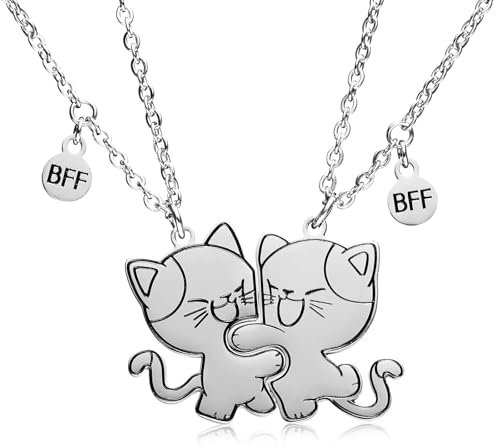 FloralGrace 2 pièces Pendentifs Meilleure Amie Bijoux, Petits Chatons Puzzle Collier BFF 2 Cadeaux Colliers d'Amitié Assortis pour 2 Adolescents Garçon Fille Sœur