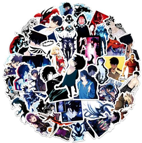 GNHG 50 Stück Solo Leveling Aufkleber,Solo Leveling Merch,Cartoon Niedliche Anime Aufkleber,Wasserdicht Vinyl Material,für Wasserflaschen Skateboard Scrapbook Koffer,für Jugendliche Kinder Stil B