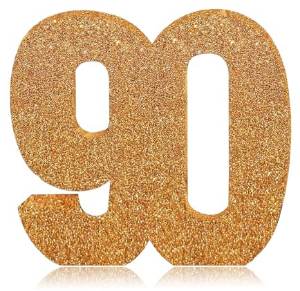 Glitter Champagne Gold Number 90 Table Centrepiece for 90th Birthday, 8 Sparkly Standing Marquee Digit for Birthday,Wedding, Anniversary, Festival Party Table Decor & Supply