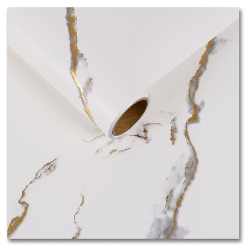 CRE8TIVE Weiß Marmor Folie Matt Tapete Selbstklebend Weiß Grau Gold Klebefolie Marmoroptik 30 x 200cm Tapete Küche Badezimmer Wasserfest Vinyltapete Abnehmbar Schrankfolie Arbeitsplatte Wohnzimmer